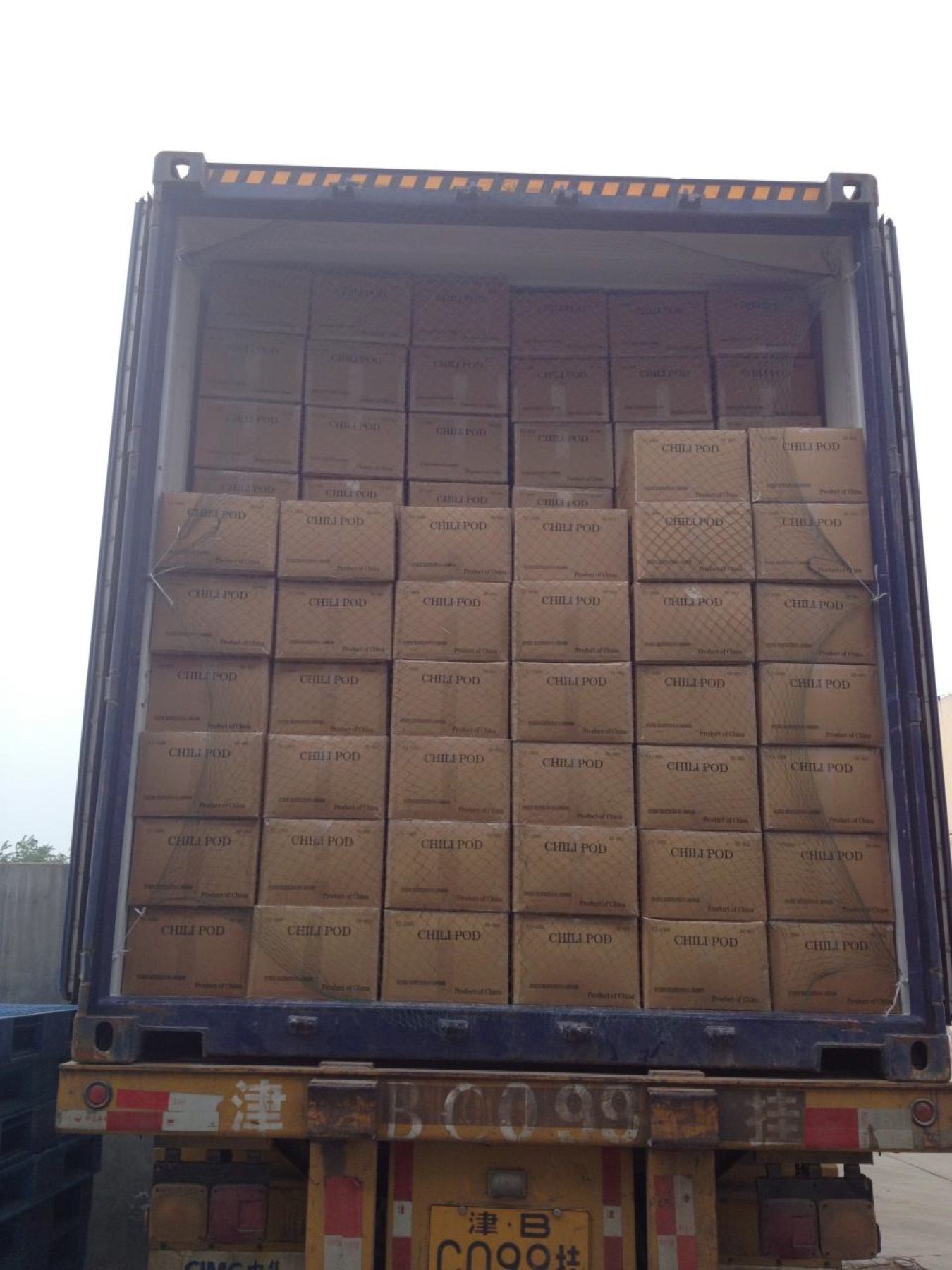 Cartons loaded inside a shipping container