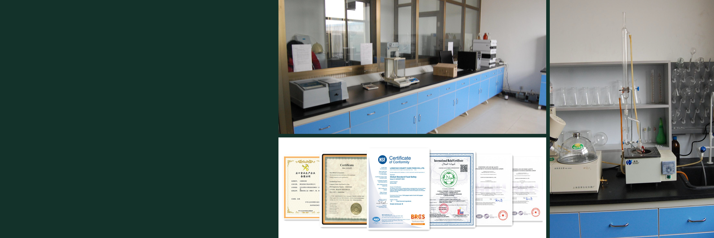 Laboratory testing instruments and displayed certificates